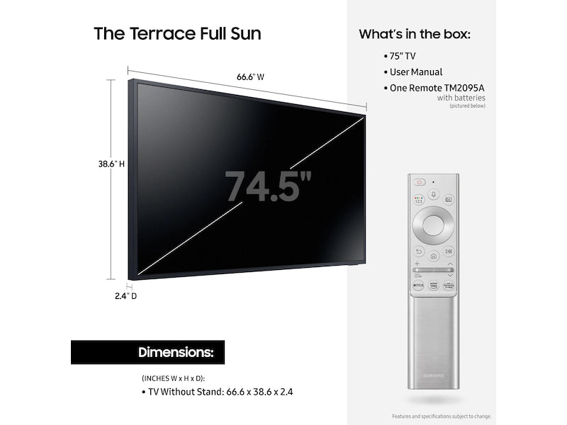 Samsung 75" Class The Terrace Full Sun QLED 4K LST9T (2021), 75LST9T