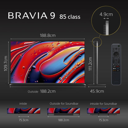 Sony | BRAVIA 9 | 85 Inch | MINI LED XR QLED TV with XR BACKLIGHT MASTER 4K HDR Smart TV , 85XR90