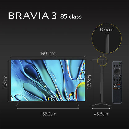Sony 85 Inch Bravia 3, 4K HDR Smart TV, Google TV with Dolby Vision Atmos, PS5 Gaming, 2025