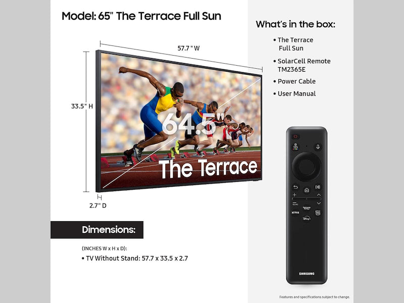 Samsung 65-Inch (The Terrace) Neo QLED 4K  Full Sun Outdoor Smart Tv 4K, (QN65LST9DAF 2024)