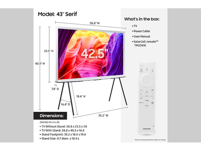 Samsung 43" The Serif QLED Smart Tv_4K Matte Display, Series LS01D, White, 43LS01D, 2025